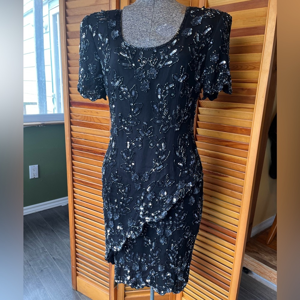 100% Silk, Vintage Beaded Evening Gown